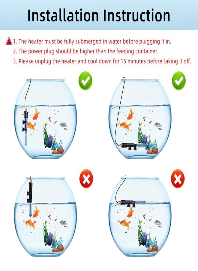 سخان حوض السمك HiTauing بقدرات 25 واط/50 واط/100 واط/200 واط/300 واط، سخان حوض سمك بمقبض قابل للتعديل مع ترمومتر رقمي، سخان غاطس لأحواض أسماك البيتا/السلاحف للمياه العذبة والمالحة - Image 5